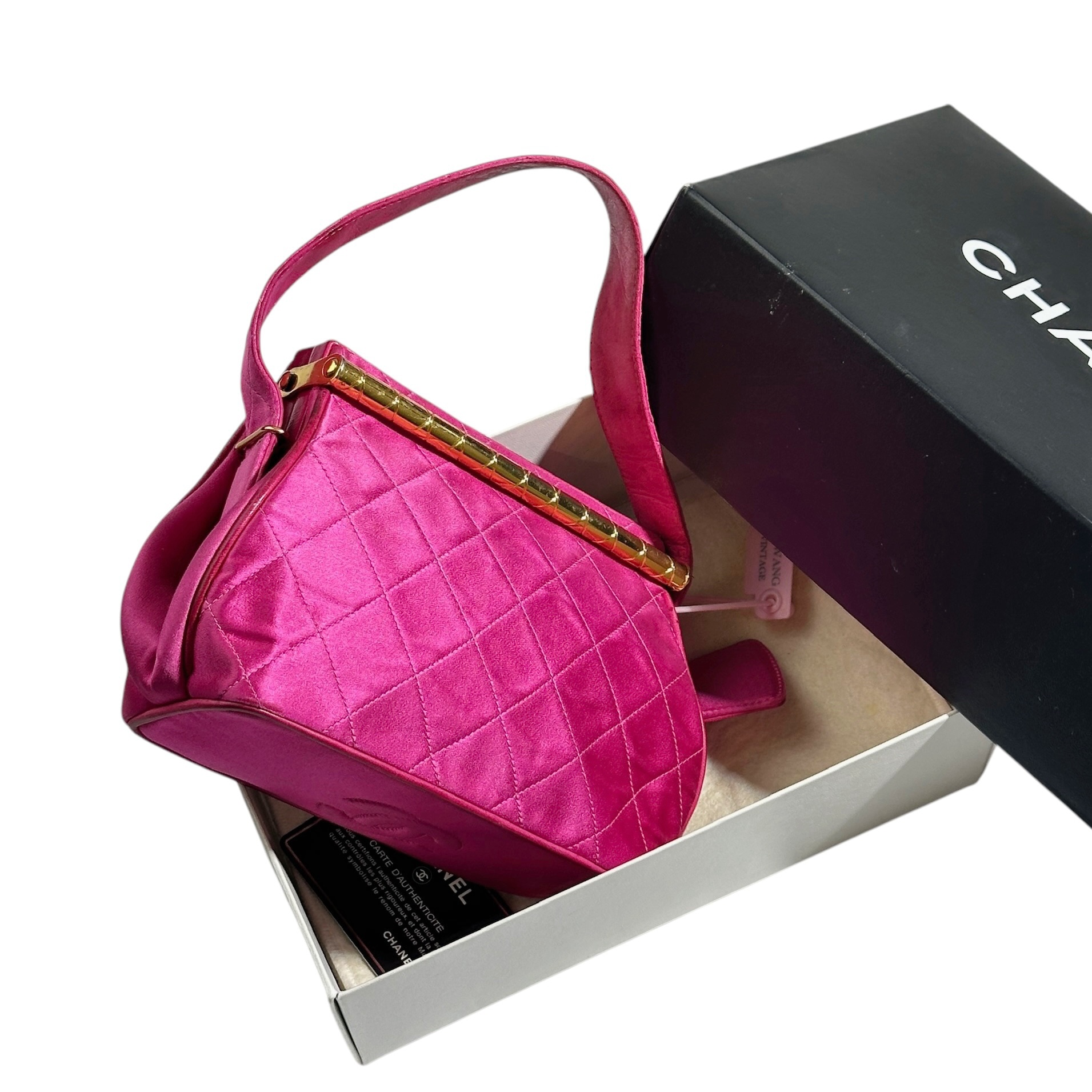 Chanel Satin Quilted Bar Frame Evening Bag 1990 - Image 3