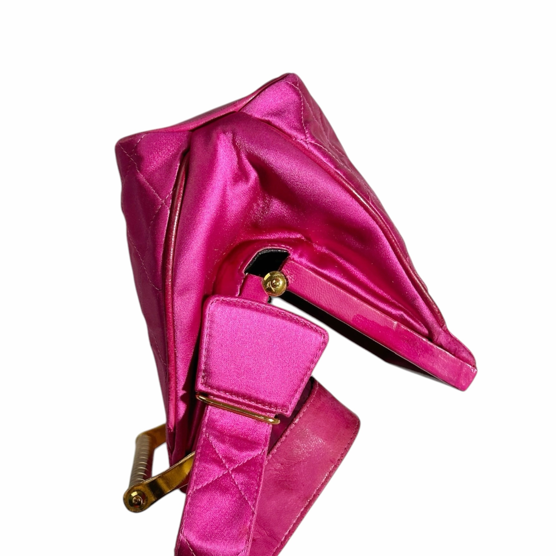 Chanel Satin Quilted Bar Frame Evening Bag 1990 - Image 4