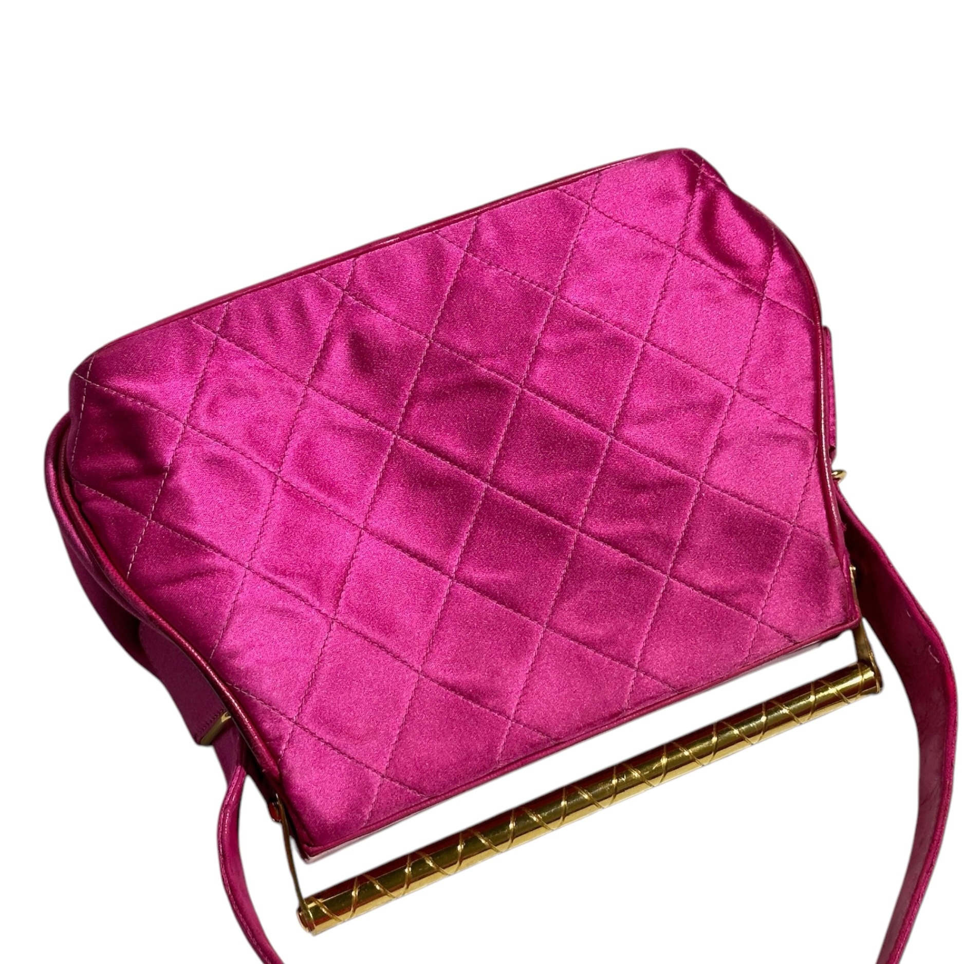 Chanel Satin Quilted Bar Frame Evening Bag 1990 - Image 8