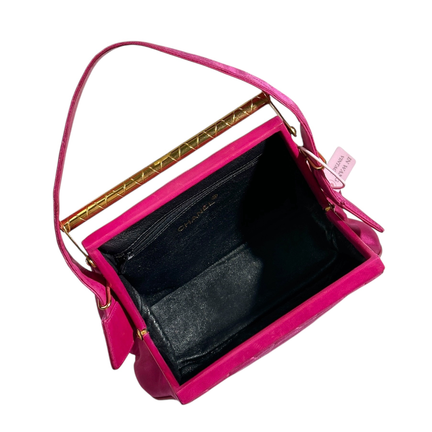 Chanel Satin Quilted Bar Frame Evening Bag 1990 - Image 9