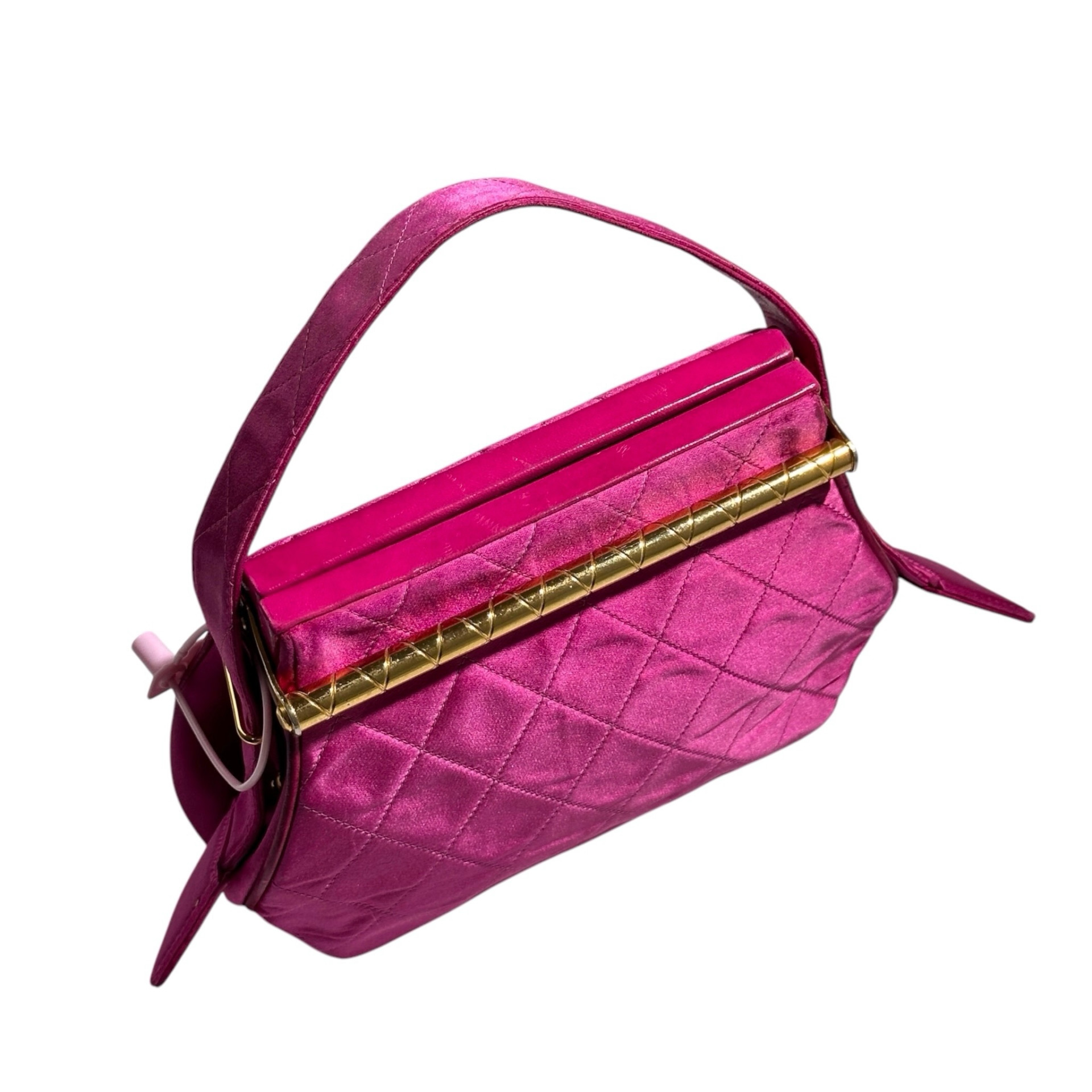 Chanel Satin Quilted Bar Frame Evening Bag 1990 - Image 7