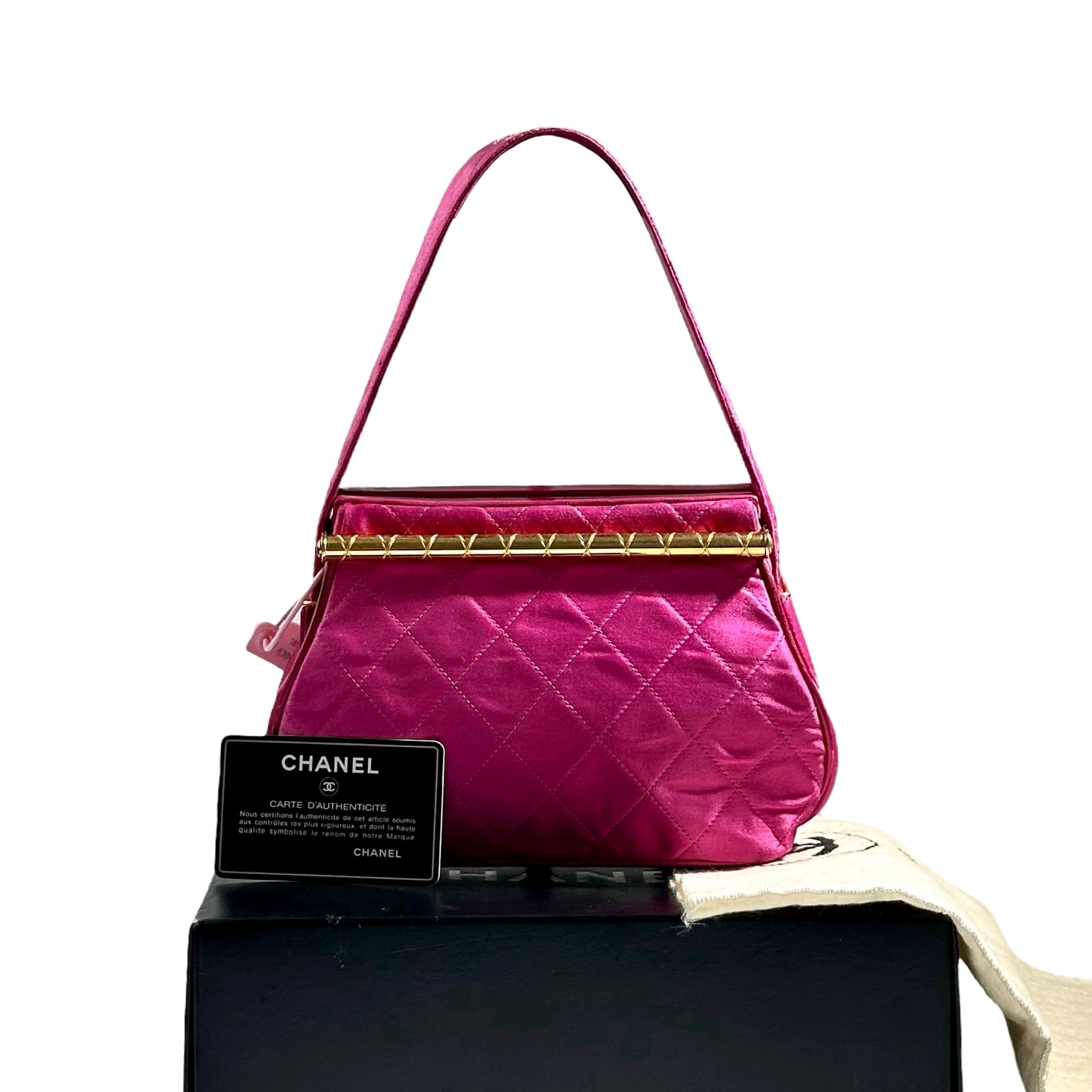 Chanel Satin Quilted Bar Frame Evening Bag 1990