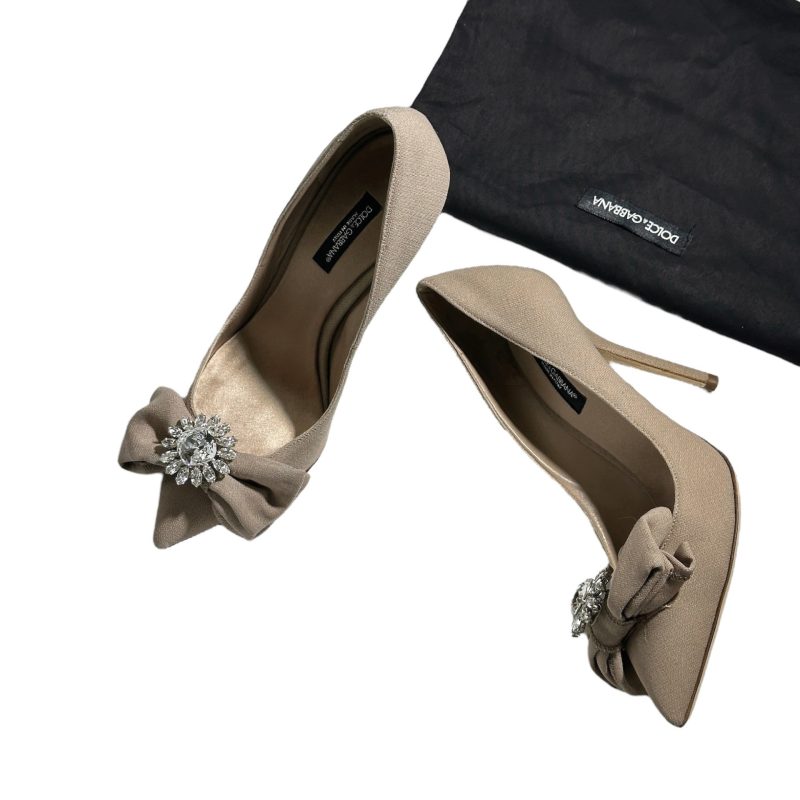 Dolce&Gabbana Crystal Bow Heels Beige 36.5