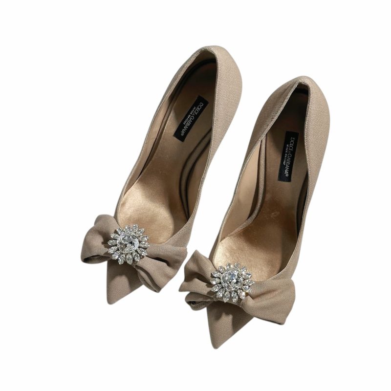 Dolce&Gabbana Crystal Bow Heels Beige 36.5 - Image 2
