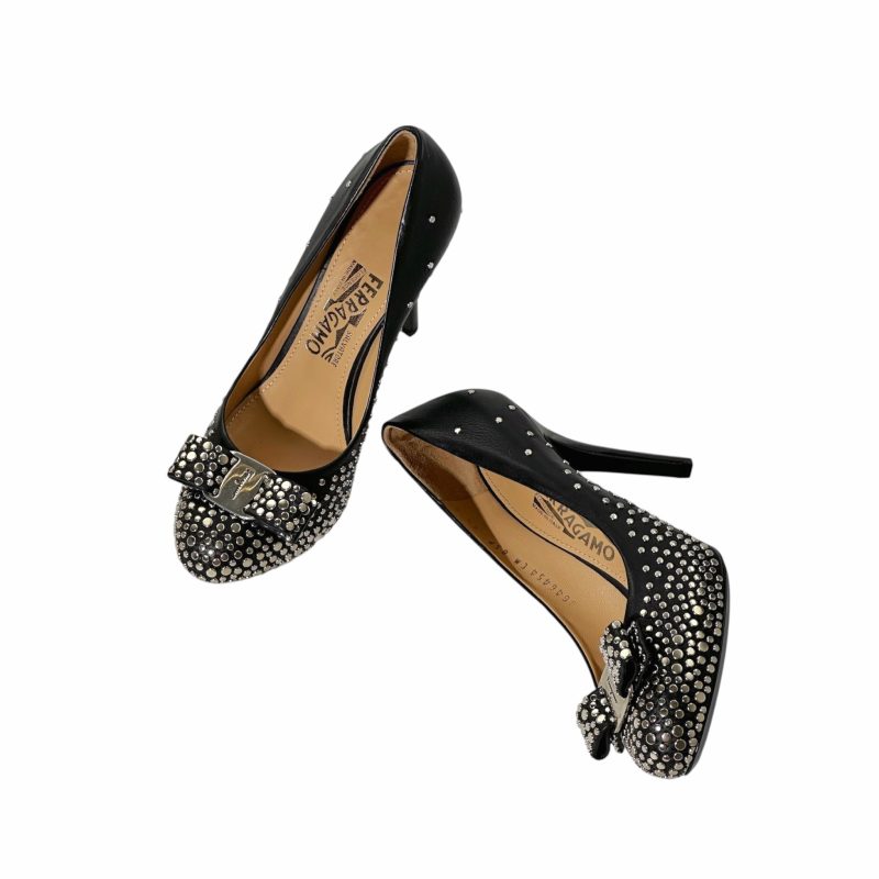 Ferragamo Rivet Leather Vera Heels 37