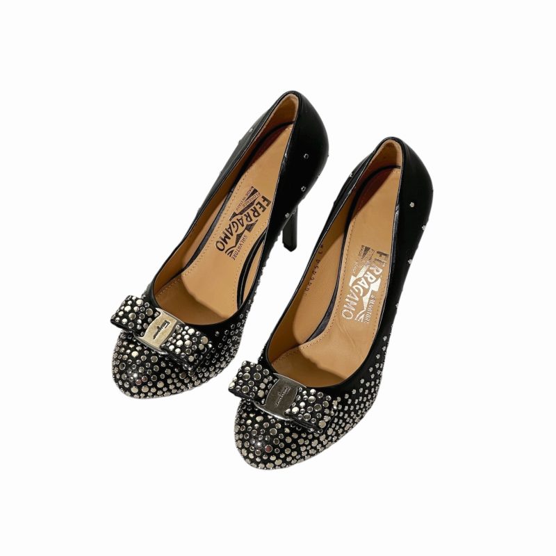 Ferragamo Rivet Leather Vera Heels 37 - Image 2