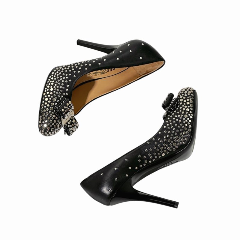 Ferragamo Rivet Leather Vera Heels 37 - Image 3