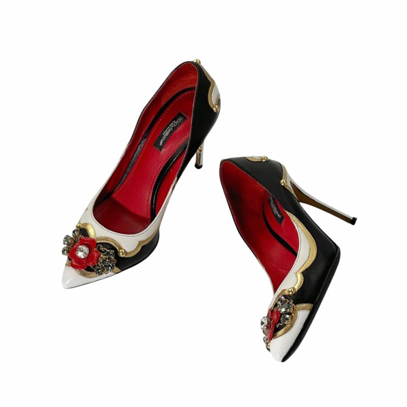 Dolce & Gabbana Floral Diamond Leather Heels 37