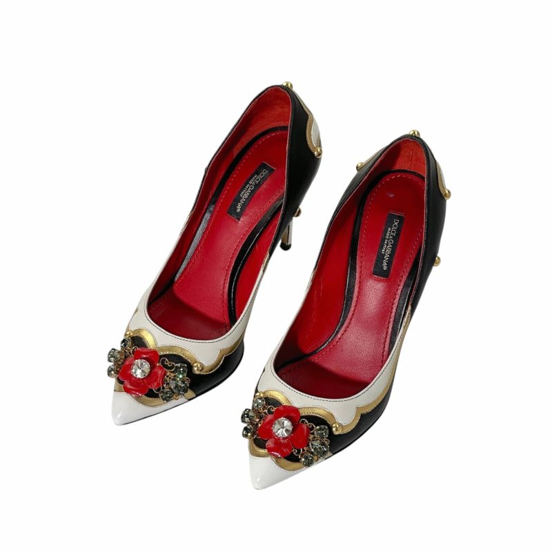 Dolce & Gabbana Floral Diamond Leather Heels 37 - Image 2