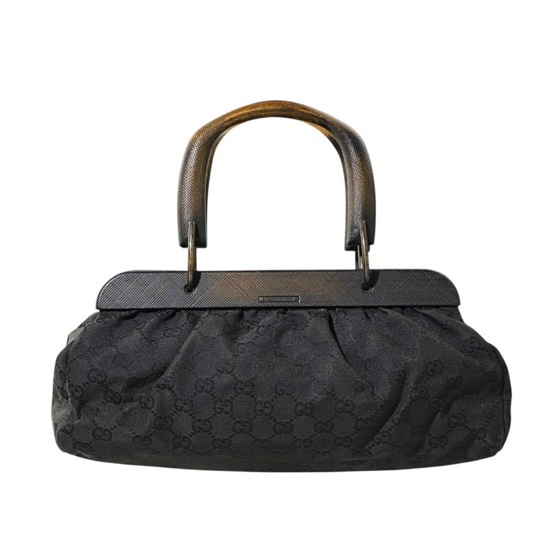 Gucci Wood Handle Canvas Handbag