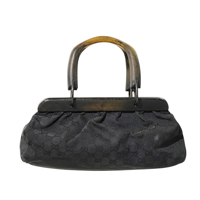 Gucci Wood Handle Canvas Handbag - Image 2