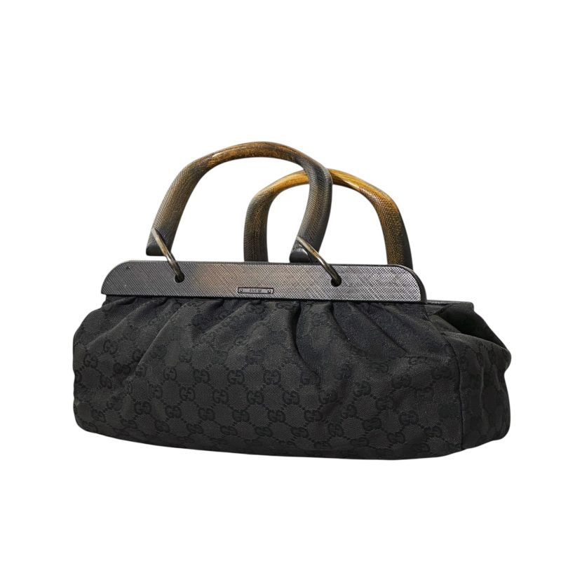 Gucci Wood Handle Canvas Handbag - Image 3