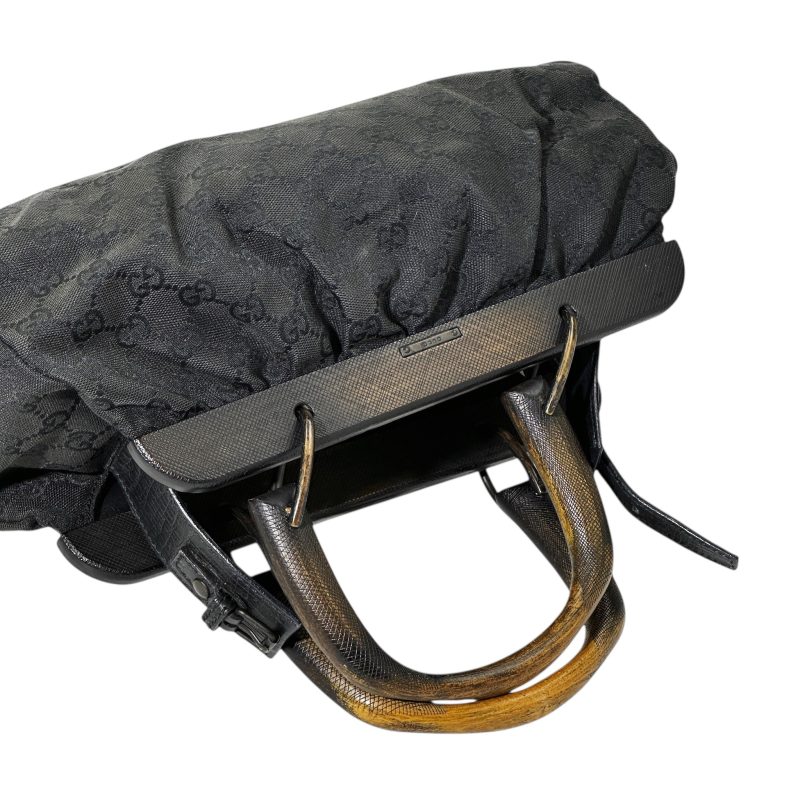 Gucci Wood Handle Canvas Handbag - Image 7