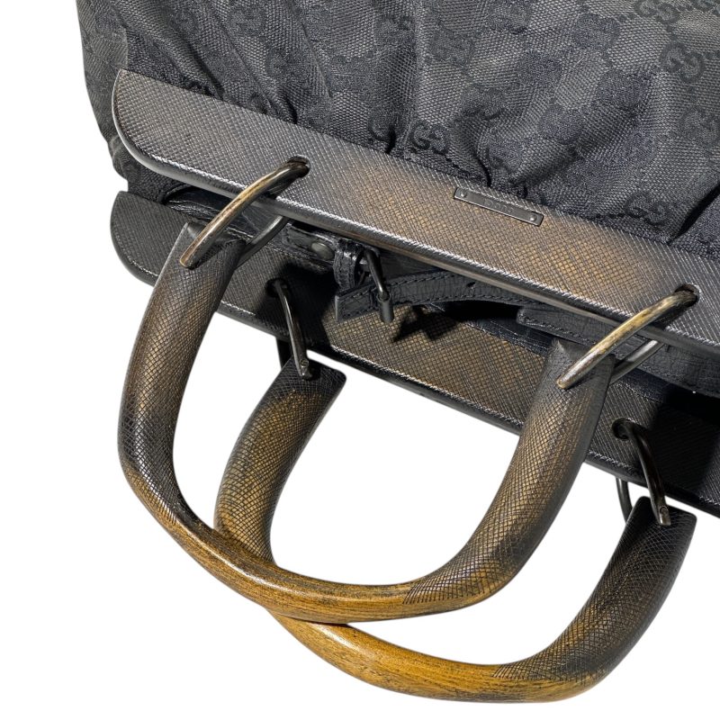 Gucci Wood Handle Canvas Handbag - Image 8