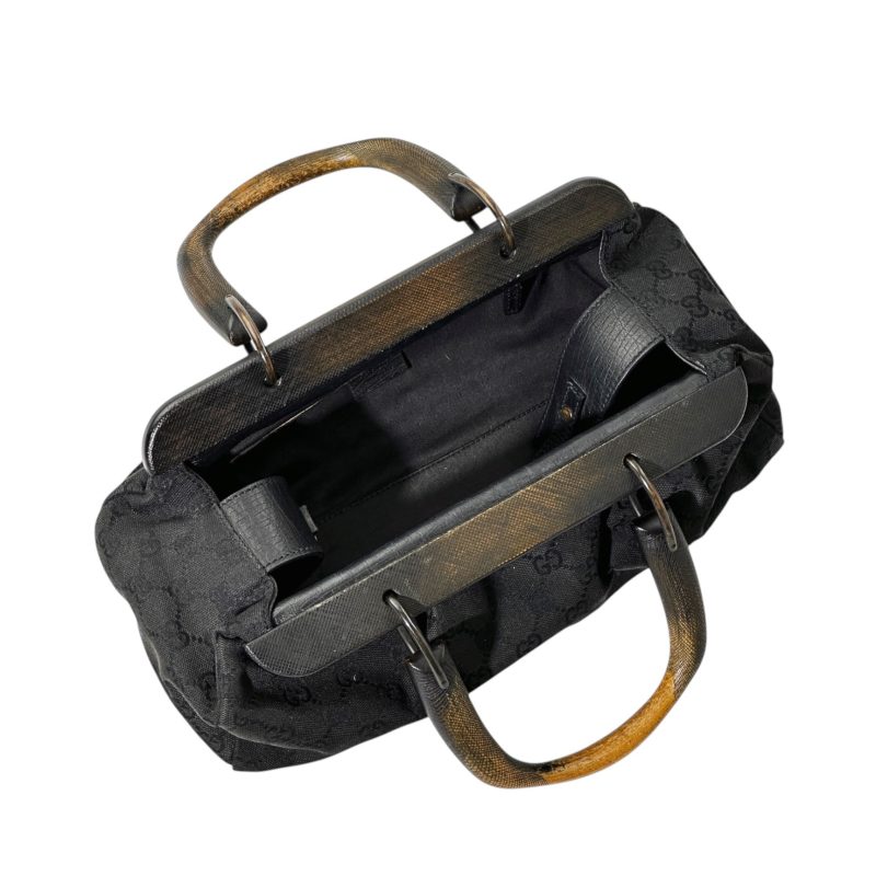 Gucci Wood Handle Canvas Handbag - Image 9