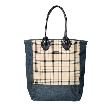 Burberry Leather Handle Denim Tote Bag