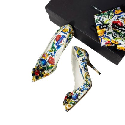 Dolce & Gabbana Floral Fabric Crystal Embellished Bellucci Heel