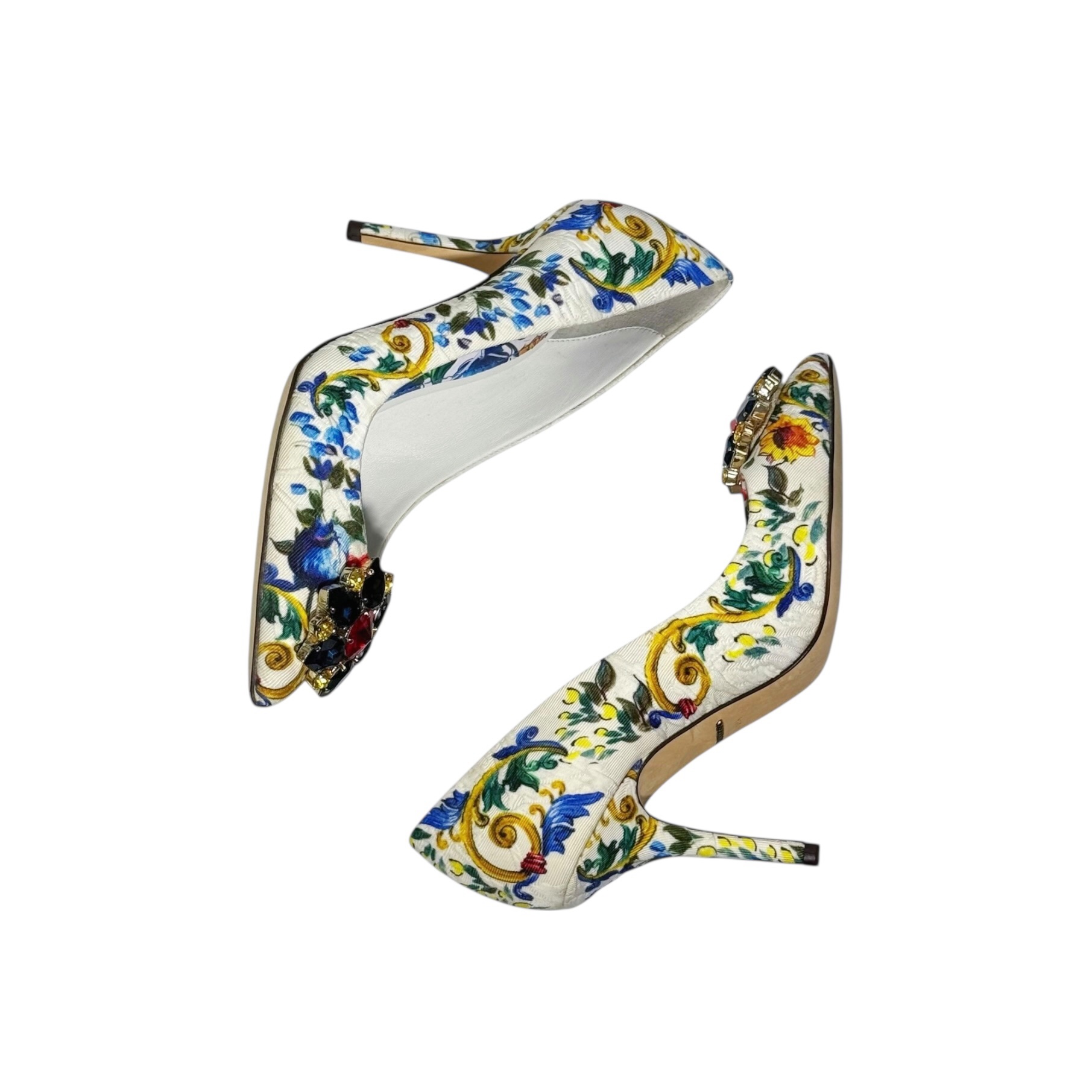 Dolce & Gabbana Floral Fabric Crystal Embellished Bellucci Heel - Image 3