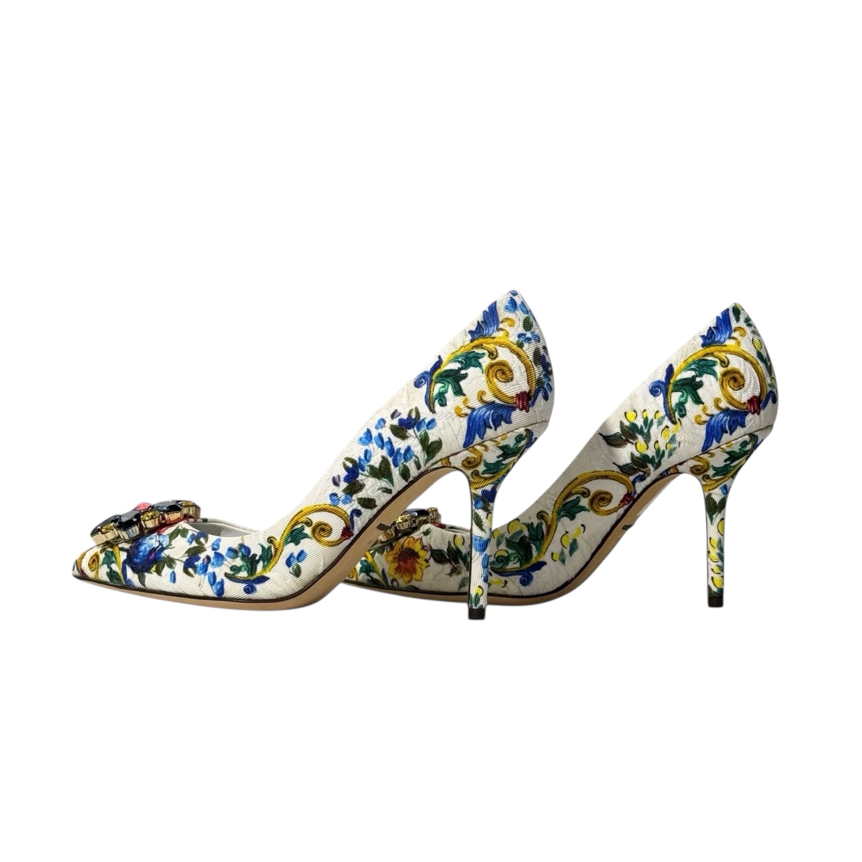 Dolce & Gabbana Floral Fabric Crystal Embellished Bellucci Heel - Image 4
