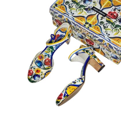 Dolce & Gabbana Patent Leather Floral Printed Ankle Strap Pumps