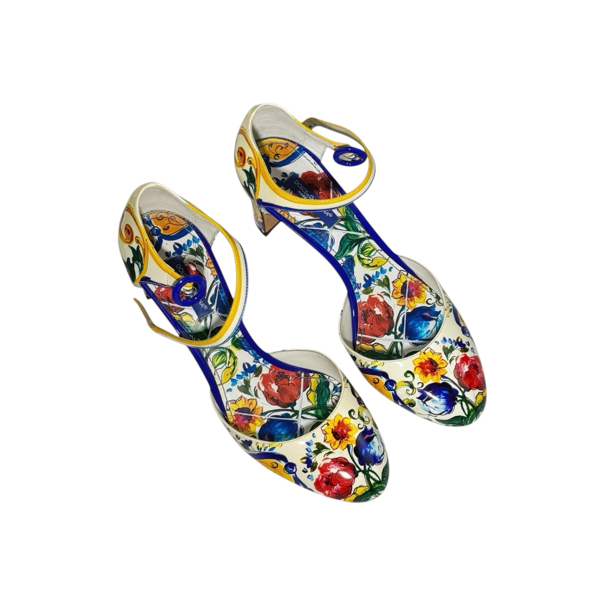 Dolce & Gabbana Patent Leather Floral Printed Ankle Strap Pumps - Image 2