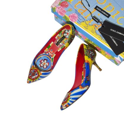 Dolce & Gabbana Patent Leather Carretto Siciliano Print Heels 37