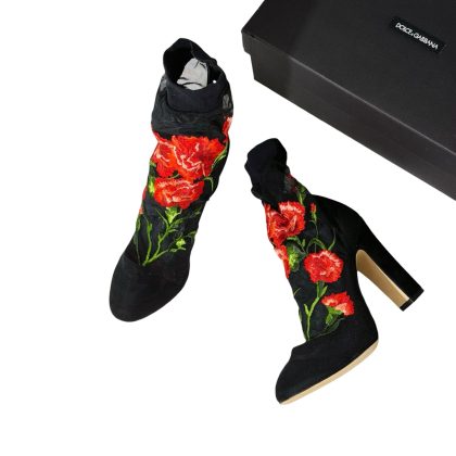 Dolce & Gabbana Floral Embroidered Sock Booties 37