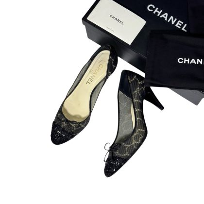 Chanel Mesh and Tweed Cap Toe Pumps 36.5