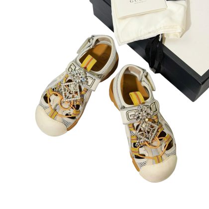 Gucci Leather Mesh Belcro Beach Sandals 36.5