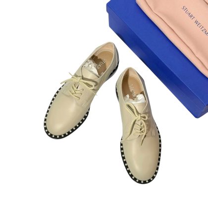 Stuart Weitzman Leather Pearl Time Lace Up Oxfords 36.5