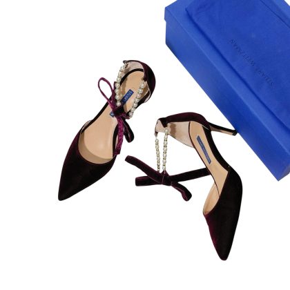 Stuart Weitzman Velvet Pearl Ankle Strap Heels 36.5