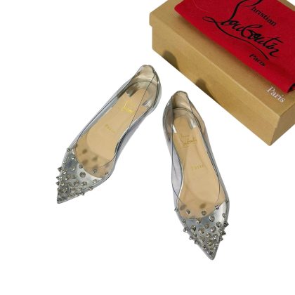 Christian Louboutin Silver Spike Pointed Toe Flats 39