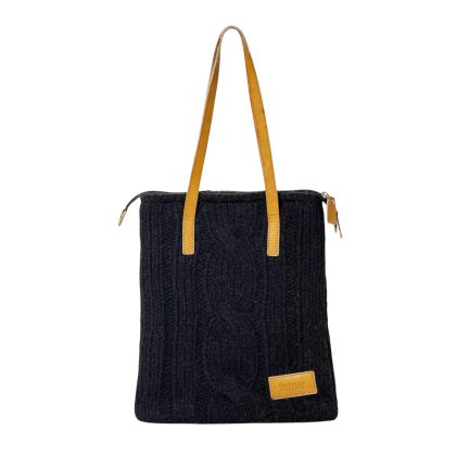 Burberry Knit Leather Strap Tote Bag