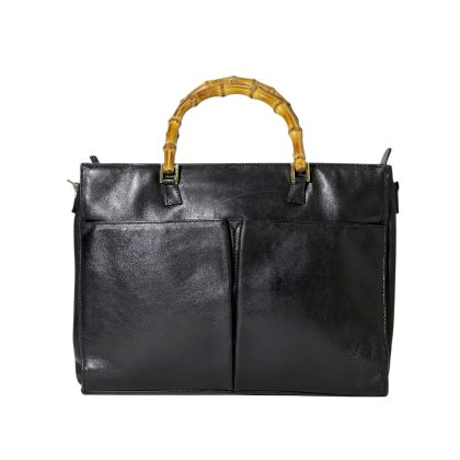 Gucci Bamboo Handle Double Front Pocket Leather Handbag