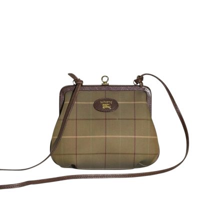 Burberry Vintage Check Leather Strap Kiss Lock Bag
