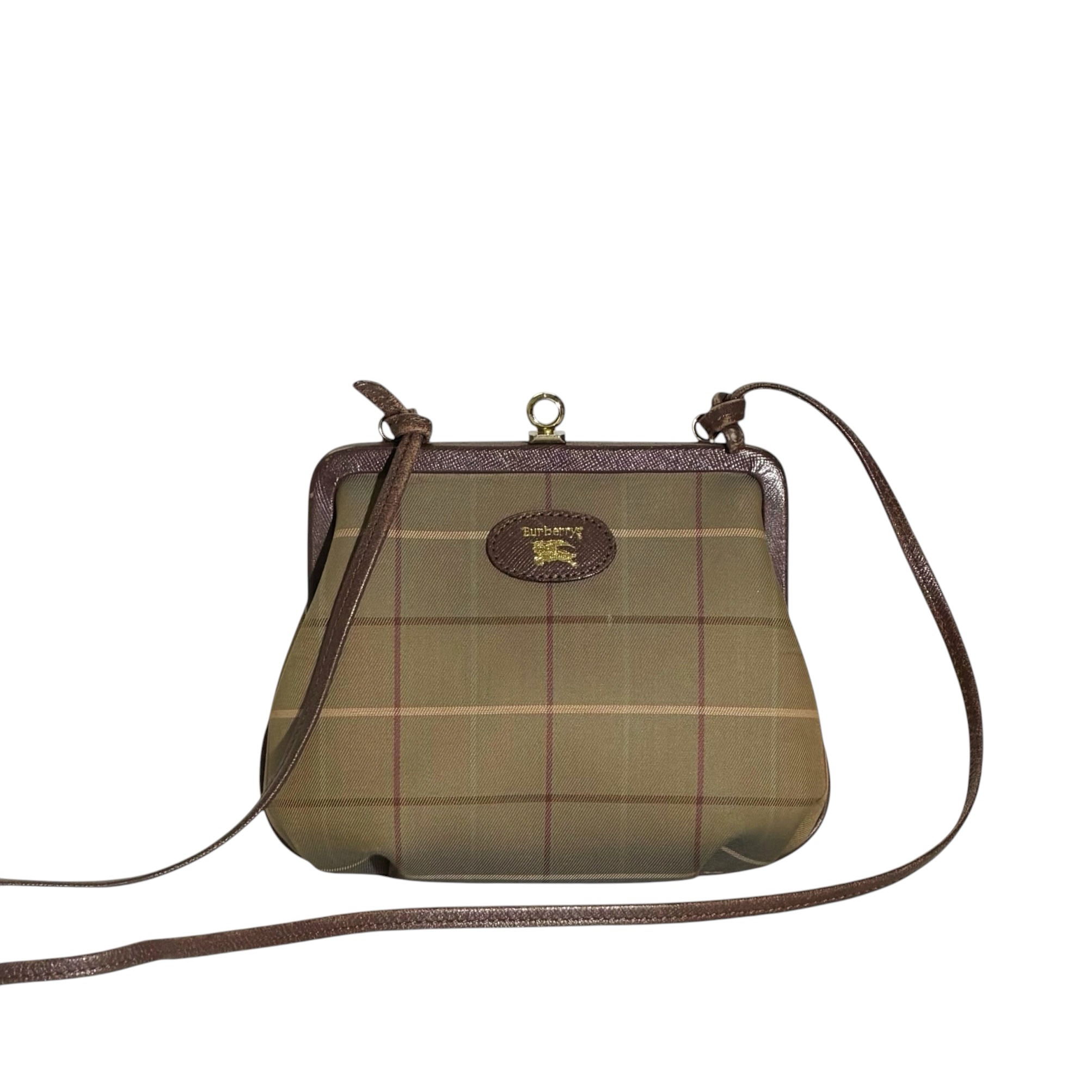 Burberry Vintage Check Leather Strap Kiss Lock Bag