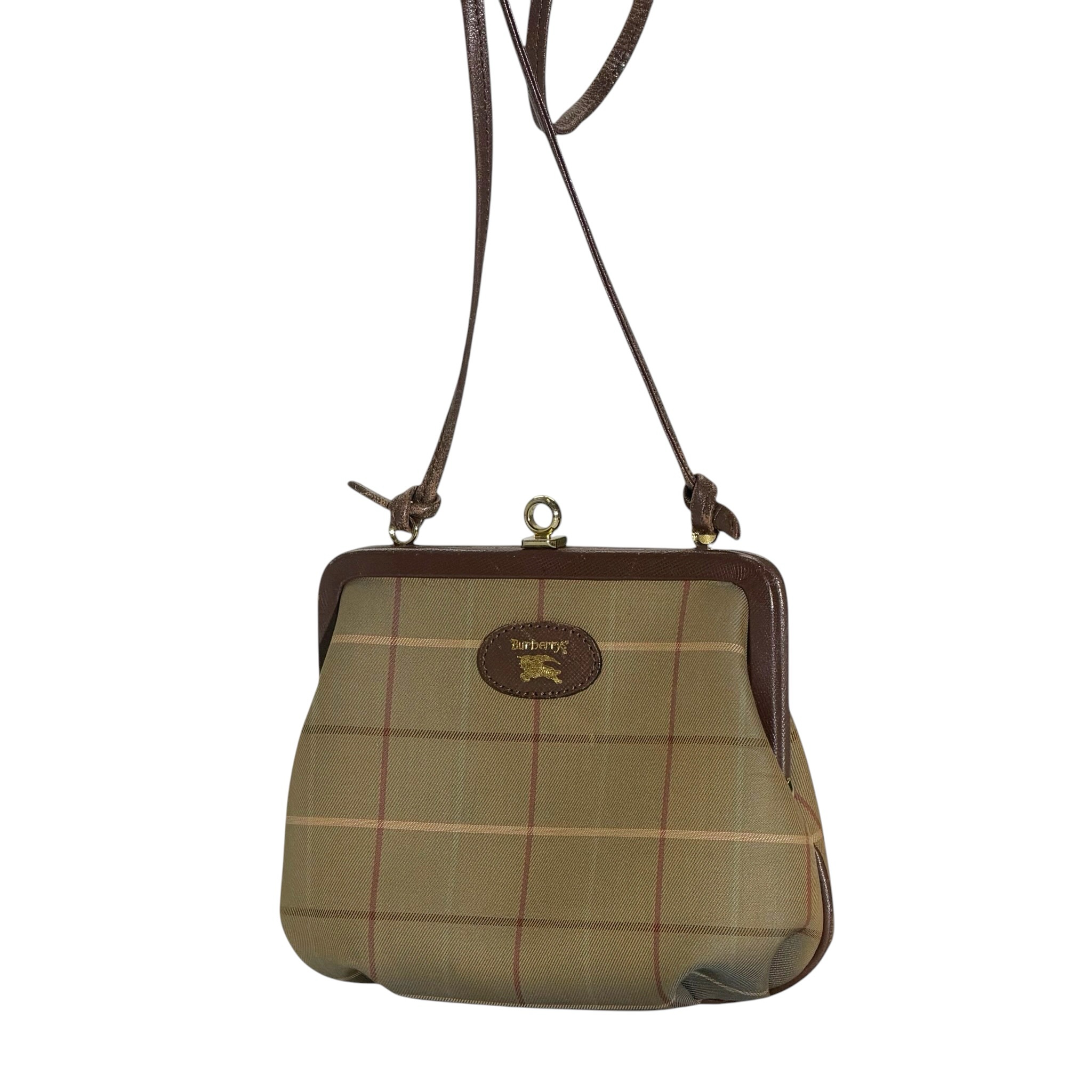 Burberry Vintage Check Leather Strap Kiss Lock Bag - Image 8