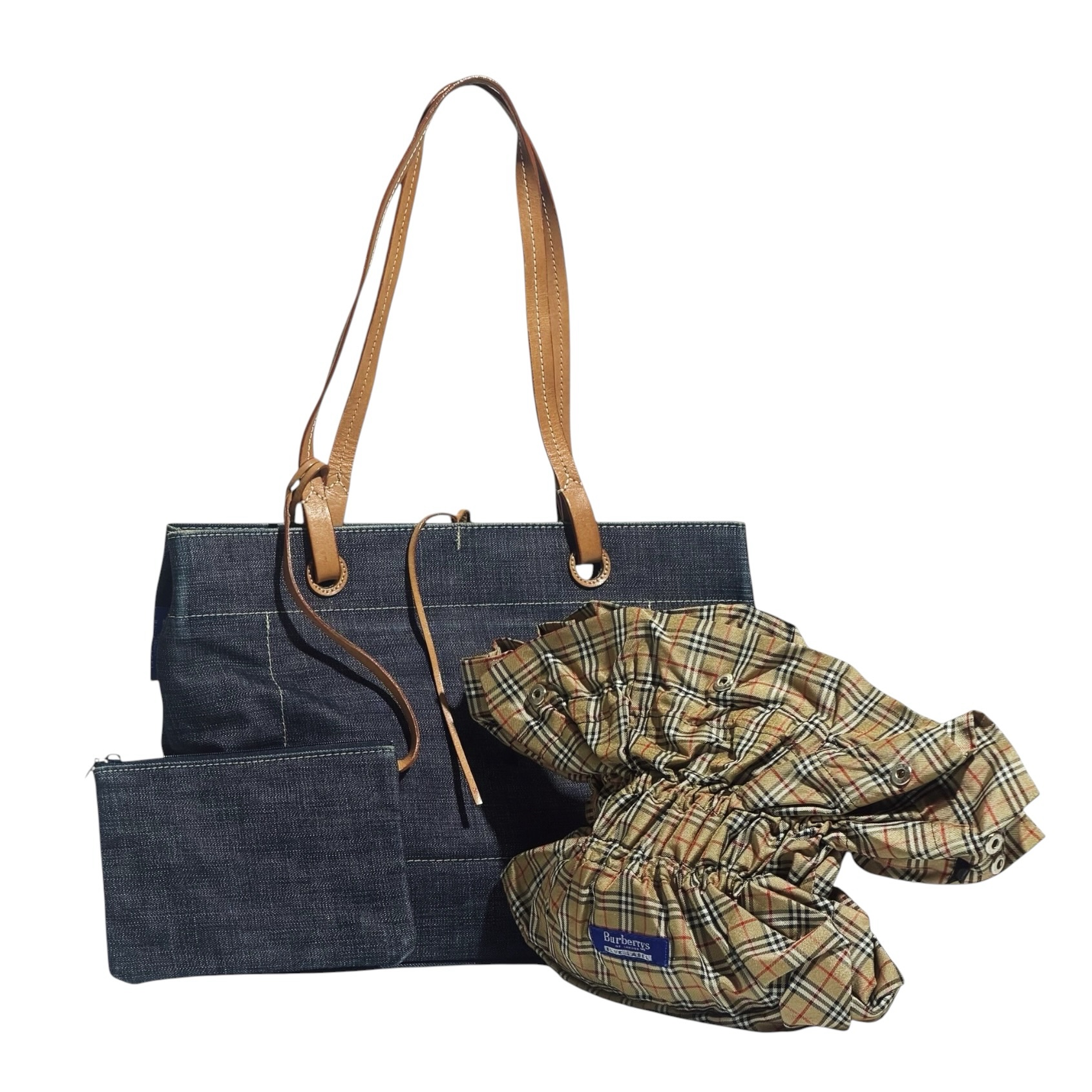 Burberry 3 in 1 Leather Strap Denim Tote Bag - Image 3
