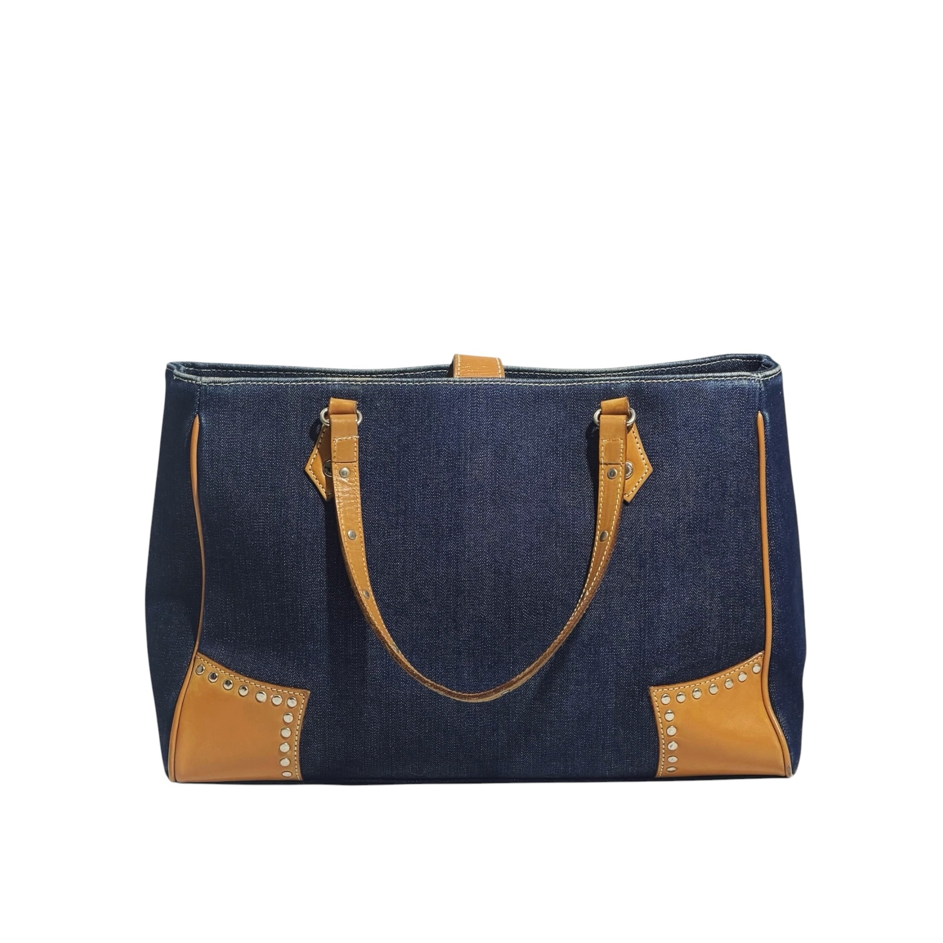 Burberry Studded Leather Strap Denim Tote Bag - Image 2