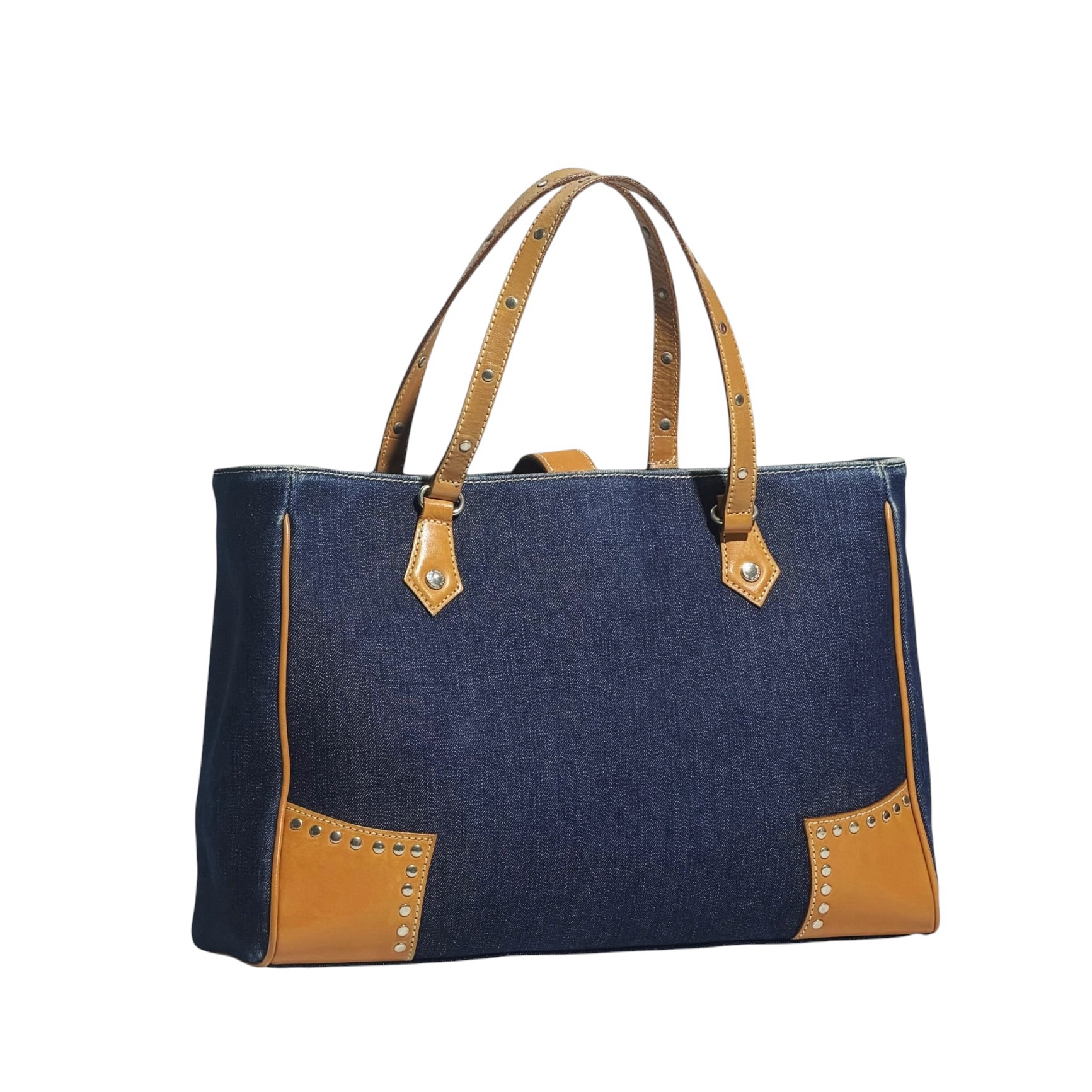 Burberry Studded Leather Strap Denim Tote Bag - Image 3