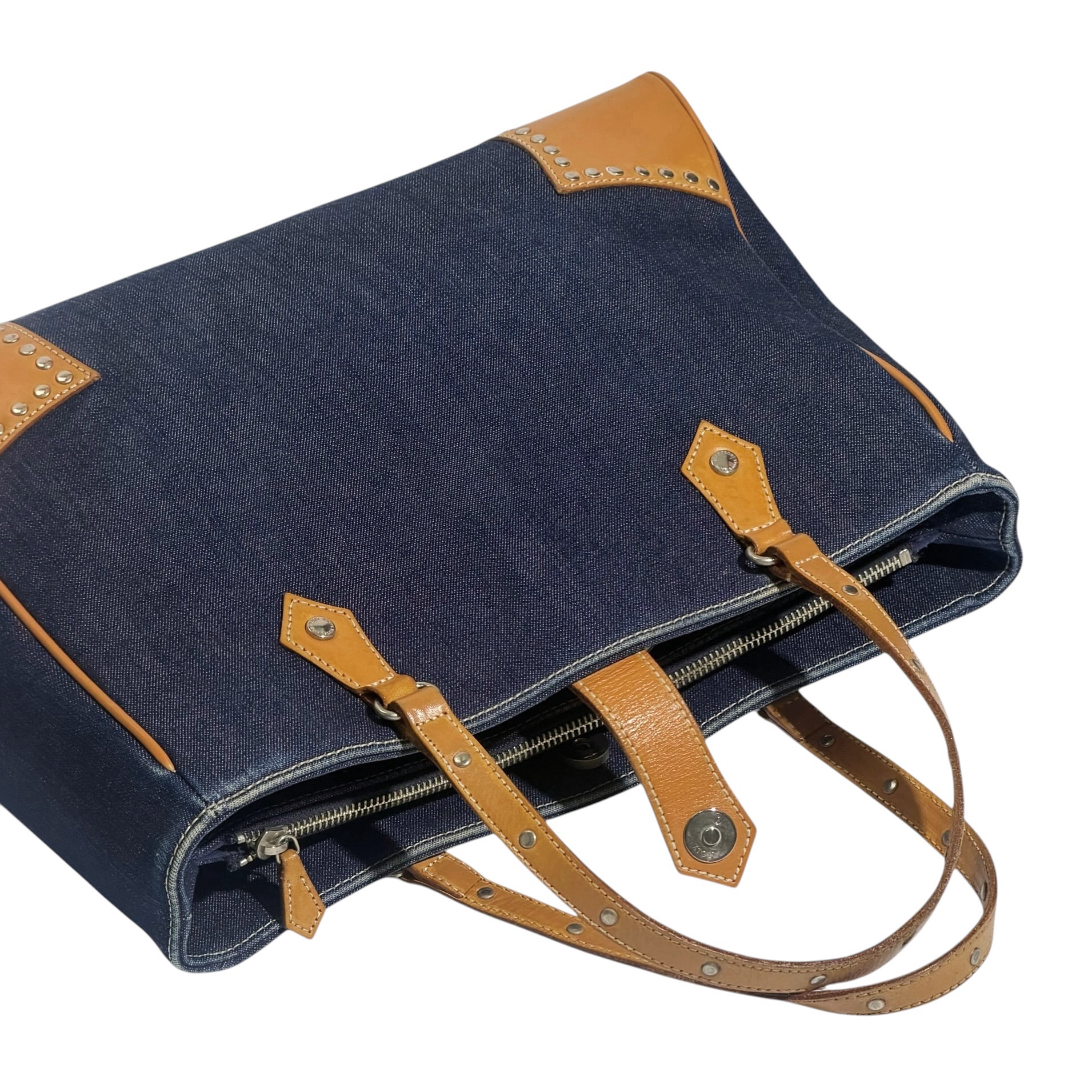 Burberry Studded Leather Strap Denim Tote Bag - Image 7