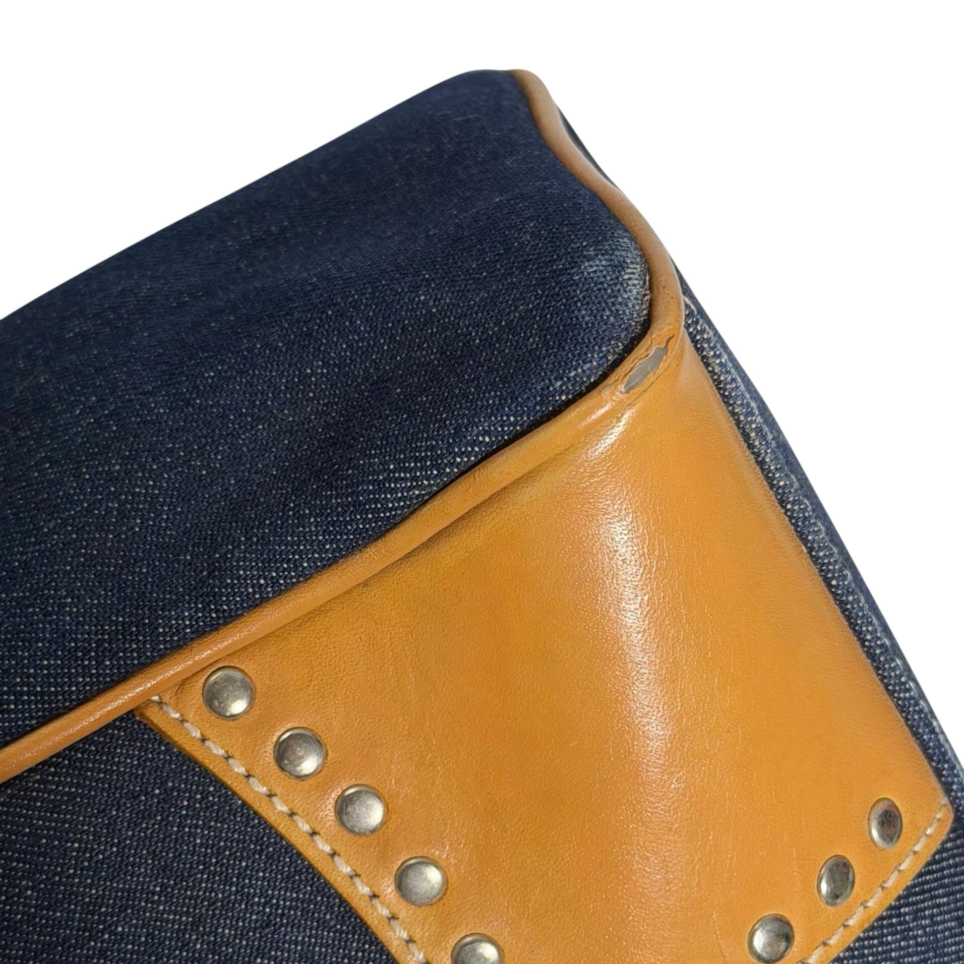 Burberry Studded Leather Strap Denim Tote Bag - Image 8