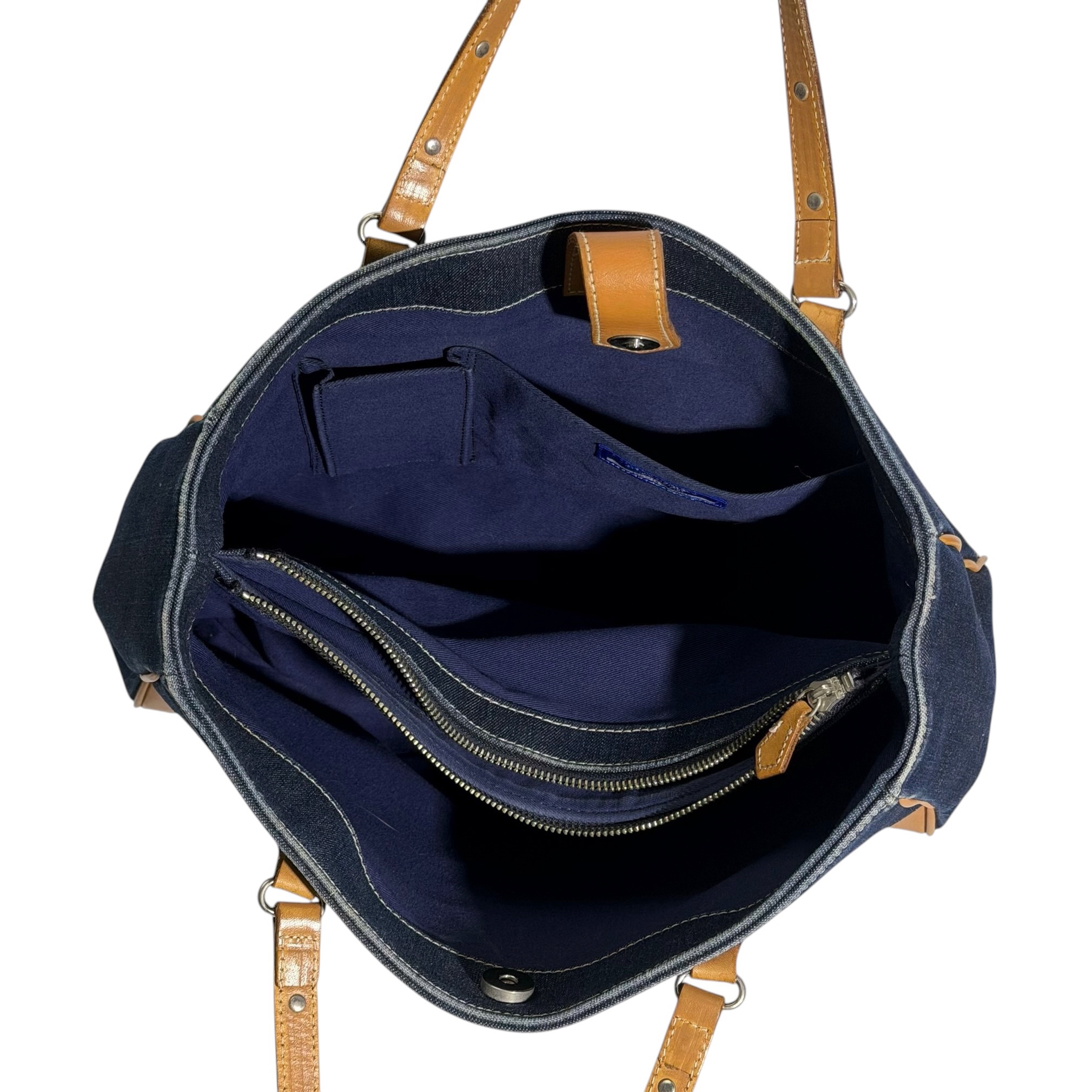 Burberry Studded Leather Strap Denim Tote Bag - Image 9
