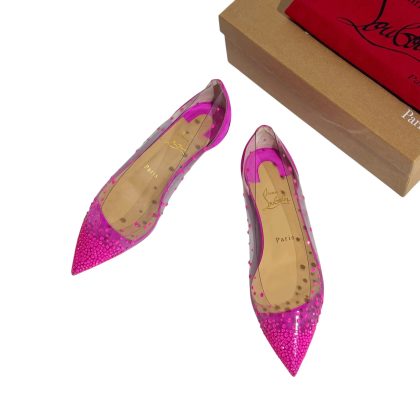 Christian Louboutin Degrastraas Crystal PVC Suede Vinyl Flats 38.5
