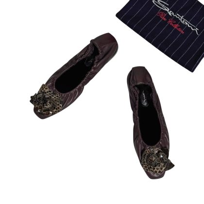 Santoni Python Flower Bow Scrunch Leather Ballet Flats 37