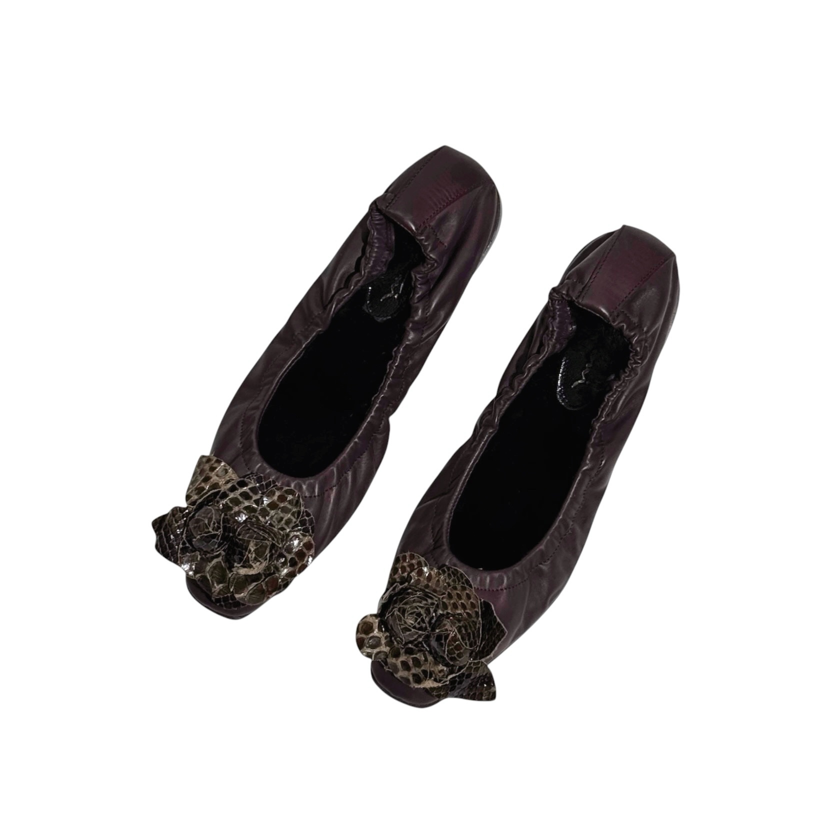 Santoni Python Flower Bow Scrunch Leather Ballet Flats 37 - Image 2