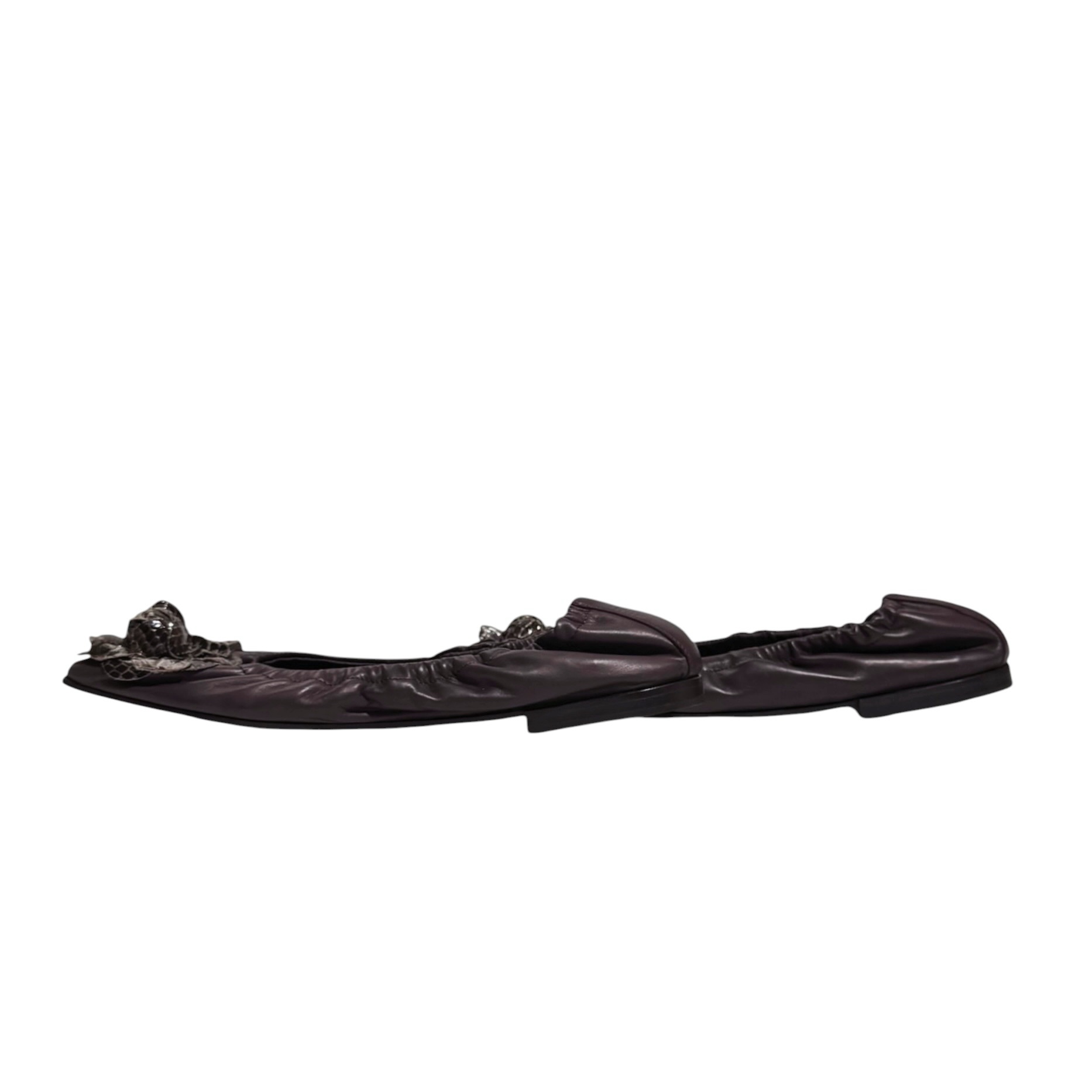 Santoni Python Flower Bow Scrunch Leather Ballet Flats 37 - Image 4