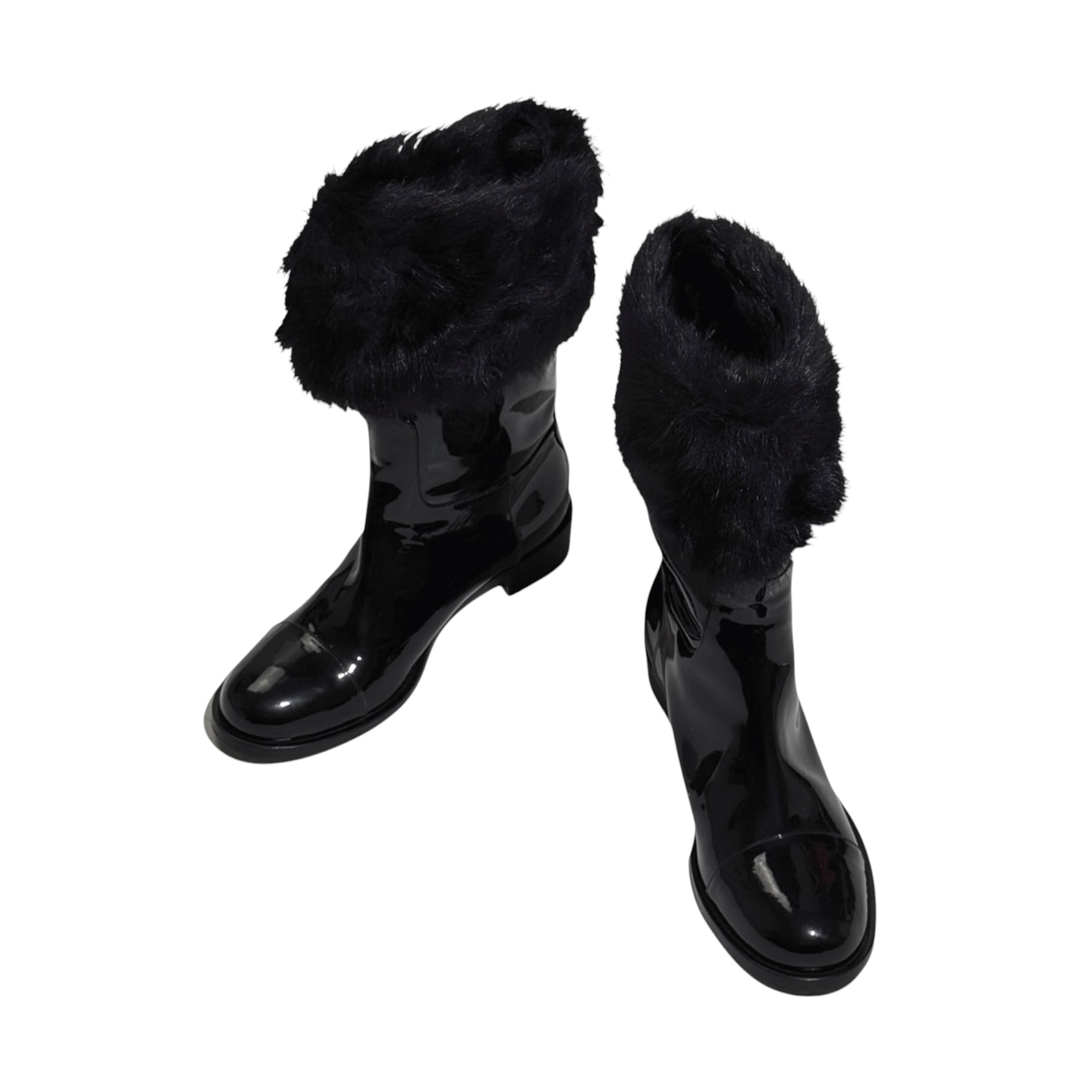 MiuMiu Patent Leather Faux Fur Trim Ankle Boots 36.5 - Image 2