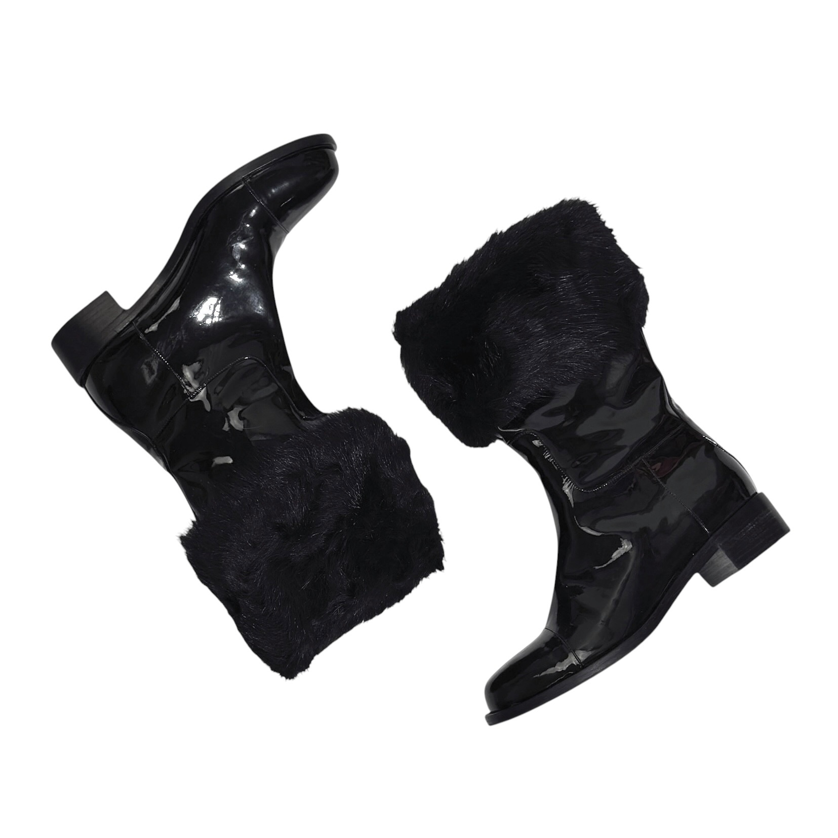 MiuMiu Patent Leather Faux Fur Trim Ankle Boots 36.5 - Image 3