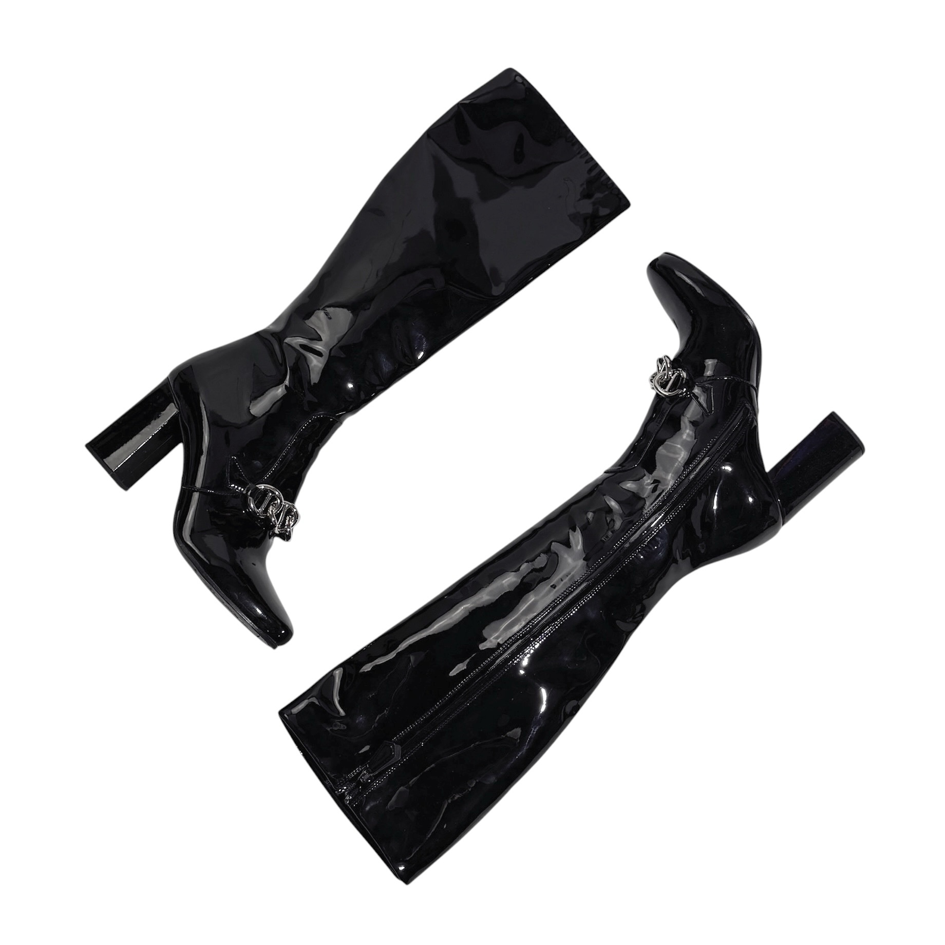Prada Patent Leather Chain Embellished Boots 37.5 - Image 3